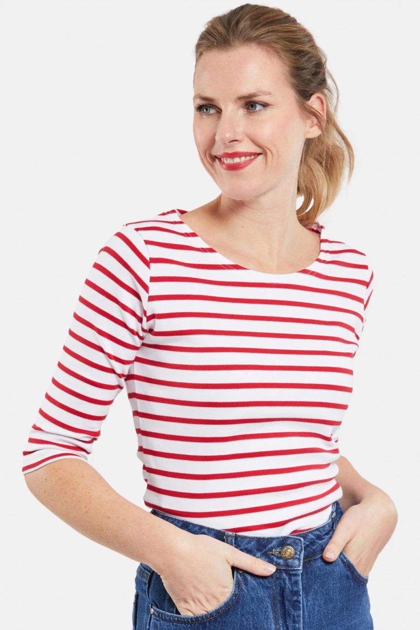 Armor-Lux Armor Lux Damen Streifenshirt Guérande 3/4-Arm Weiß Dunkelrot 4 Armor-Lux Armor Lux Damen Streifenshirt Guérande 3/4-Arm Weiß Dunkelrot – Bild 2