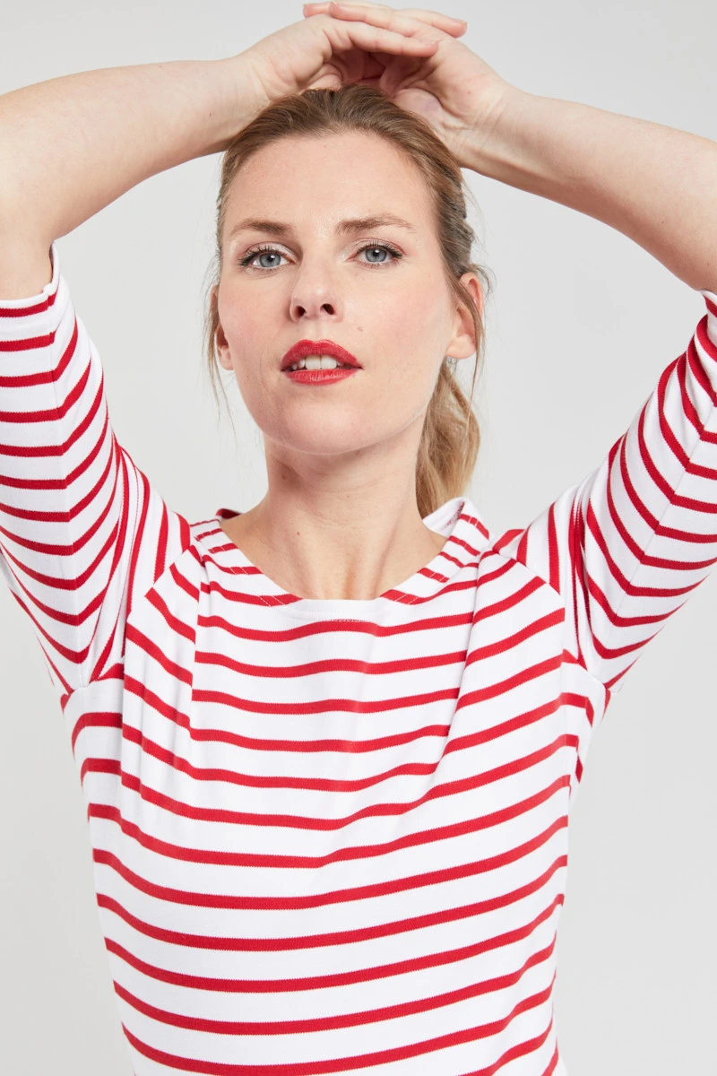 Armor-Lux Armor Lux Damen Streifenshirt Guérande 3/4-Arm Weiß Dunkelrot 5 Armor-Lux Armor Lux Damen Streifenshirt Guérande 3/4-Arm Weiß Dunkelrot – Bild 3