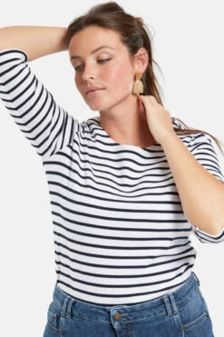 Armor-Lux Armor Lux Damen Streifenshirt Guérande 3/4-Arm Weiß Blau -Derbi Kleidung Geschaft 02457 BI9 0694 clipped rev 1 1280x1280