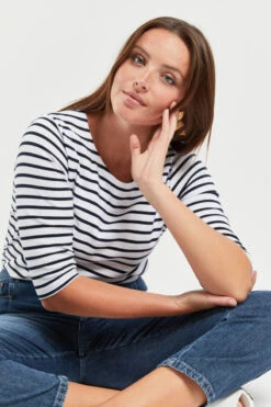 Armor-Lux Armor Lux Damen Streifenshirt Guérande 3/4-Arm Weiß Blau -Derbi Kleidung Geschaft 02457 BI9 0715 1280x1280