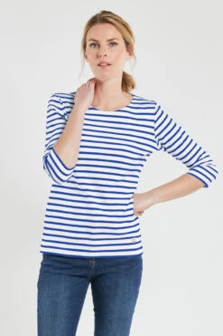 Armor-Lux Armor Lux Damen Streifenshirt Guérande 3/4-Arm Weiß Sternblau -Derbi Kleidung Geschaft 02457 DW5 12 1280x1280