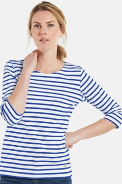 Armor-Lux Armor Lux Damen Streifenshirt Guérande 3/4-Arm Weiß Sternblau -Derbi Kleidung Geschaft 02457 DW5 12 clipped rev 1 1280x1280