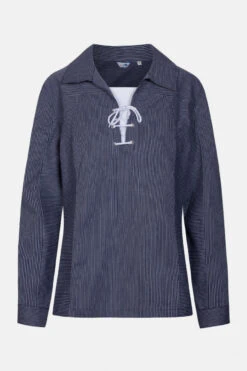 Damen Takelhemd Mit Kordel Schmal Gestreift Fischerhemd