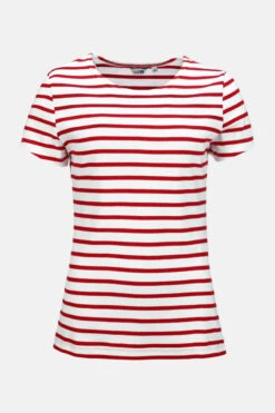 Streifenshirt Damen Kurzarm Weiß-Rot Gestreift Ringelshirt