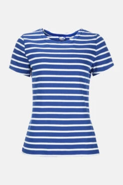 Streifenshirt Damen Kurzarm Royal-Weiß Gestreift Ringelshirt