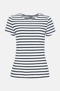 Streifenshirt Damen Kurzarm Weiß-Blau Gestreift Ringelshirt