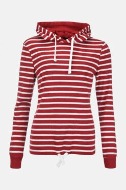 Damen Kapuzen-Shirt Rot Weiss Gestreift Baumwolle