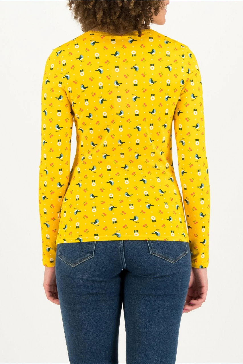 Blutsgeschwister Shirt Criss Cross Heart Longsie Cherry Picknick Damen Gelb Vögel 4 Blutsgeschwister Shirt Criss Cross Heart Longsie Cherry Picknick Damen Gelb Vögel – Bild 2