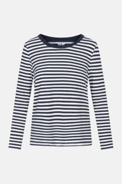 MELA Reena Damen Longsleeve Streifenshirt Dunkelblau Weiß