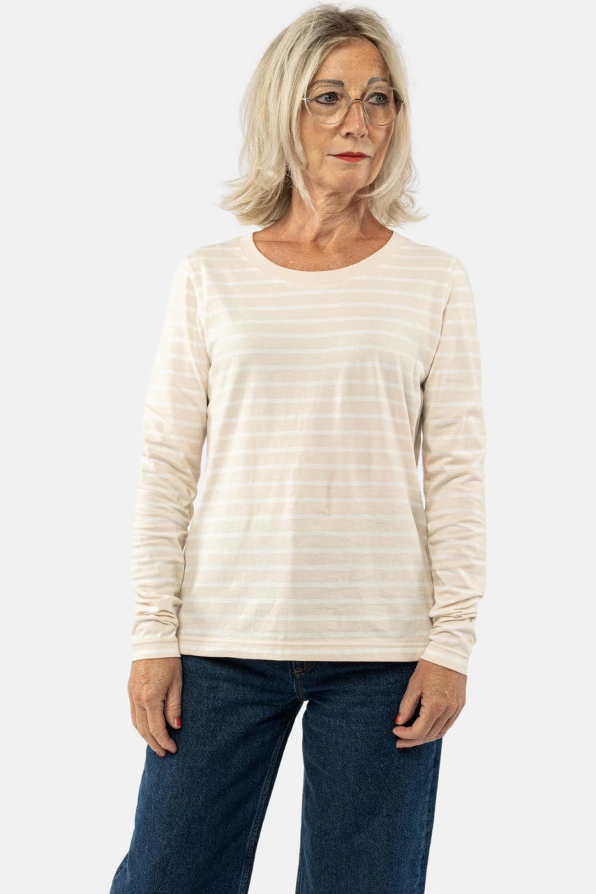 MELA Reena Damen Longsleeve Streifenshirt Beige Weiß 4 MELA Reena Damen Longsleeve Streifenshirt Beige Weiß – Bild 2