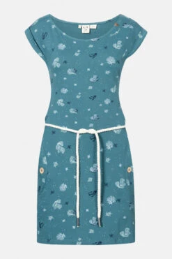 Ragwear Damen Kleid Tag A Organic Deep Ocean Petrol Unterwasser Schildkröten