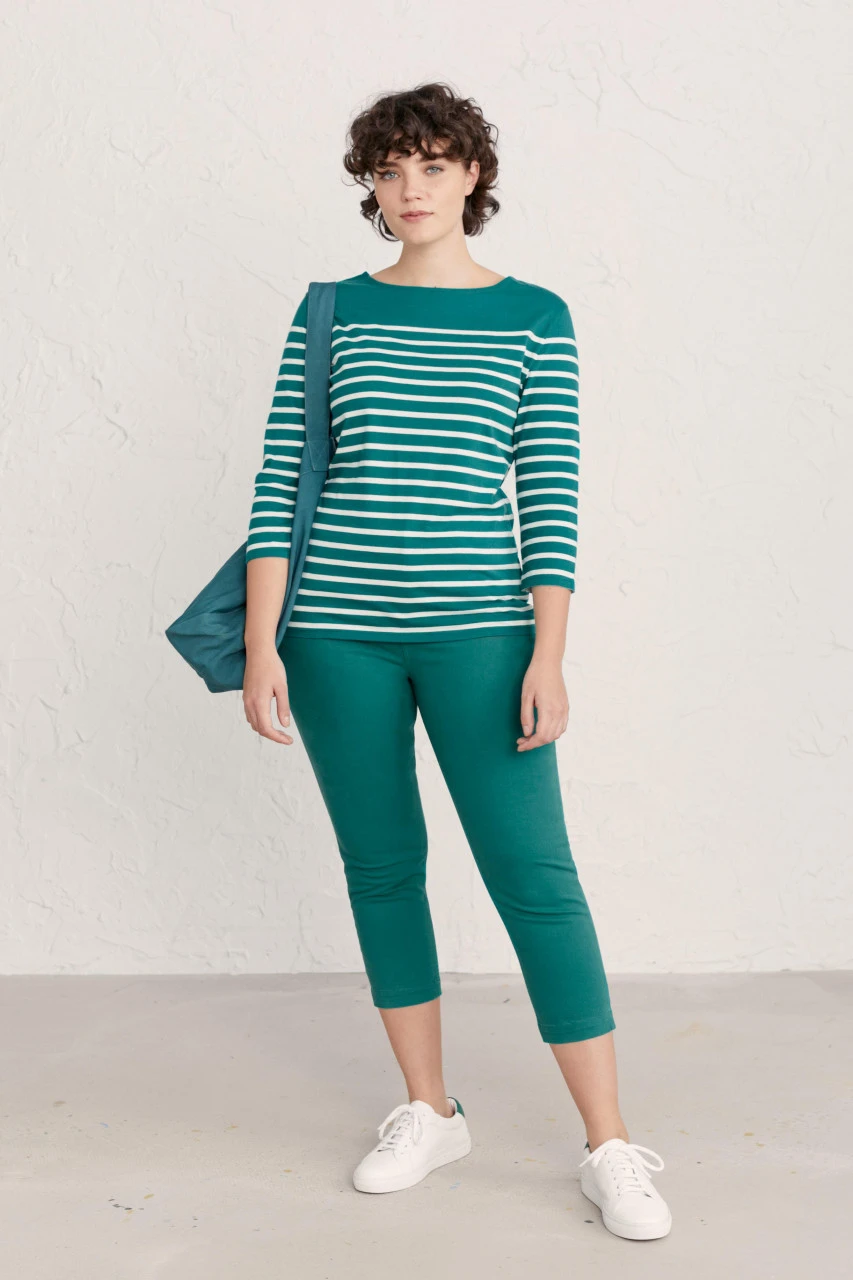 Seasalt Cornwall Sailor Top Damen Streifenshirt Falmouth Breton Studio Green Chalk Petrol Grün 4 Seasalt Cornwall Sailor Top Damen Streifenshirt Falmouth Breton Studio Green Chalk Petrol Grün – Bild 2