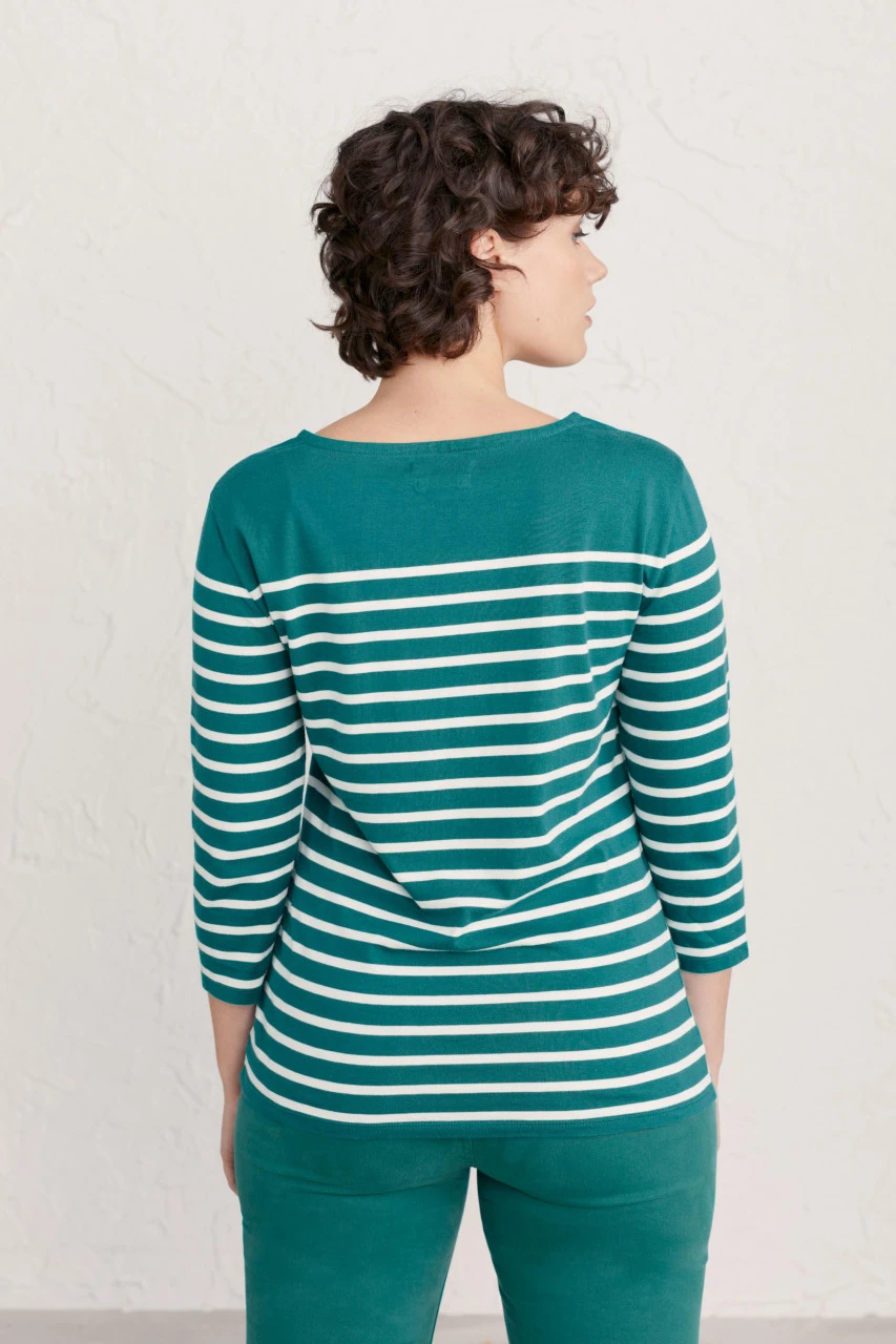 Seasalt Cornwall Sailor Top Damen Streifenshirt Falmouth Breton Studio Green Chalk Petrol Grün 5 Seasalt Cornwall Sailor Top Damen Streifenshirt Falmouth Breton Studio Green Chalk Petrol Grün – Bild 3