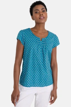 Seasalt Cornwall Garden Gate Top T-Shirt Bluse Polka Dot Blau Punkte