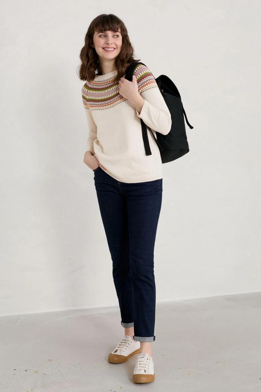 Seasalt Cornwall Polurrian Cove Jumper Damen Fair Isle Pullover Spring Fair Echinacea Mix Beige Baum 4 Seasalt Cornwall Polurrian Cove Jumper Damen Fair Isle Pullover Spring Fair Echinacea Mix Beige Baum – Bild 2