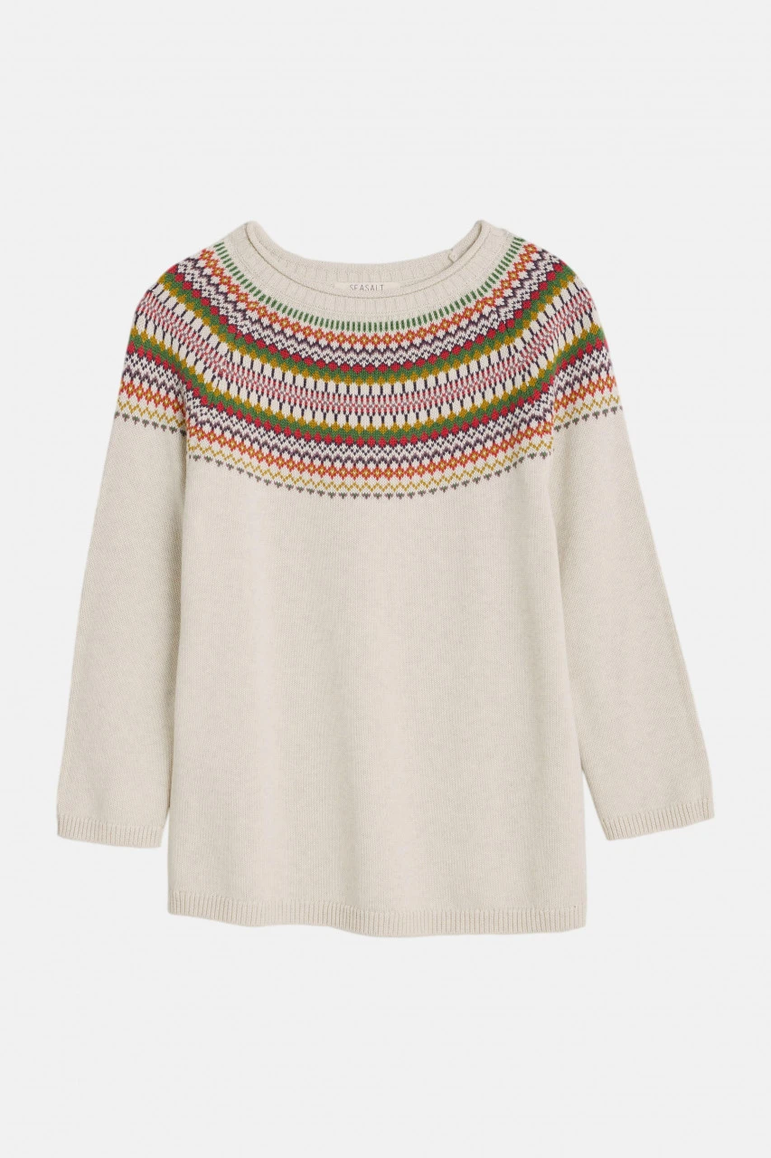 Seasalt Cornwall Polurrian Cove Jumper Damen Fair Isle Pullover Spring Fair Echinacea Mix Beige Baum 7 Seasalt Cornwall Polurrian Cove Jumper Damen Fair Isle Pullover Spring Fair Echinacea Mix Beige Baum – Bild 5