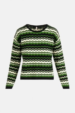 Blutsgeschwister Chic Promenade Grün Damen Pullover Greenish Miss Sunshine Wellen Baumwolle Nachhalt
