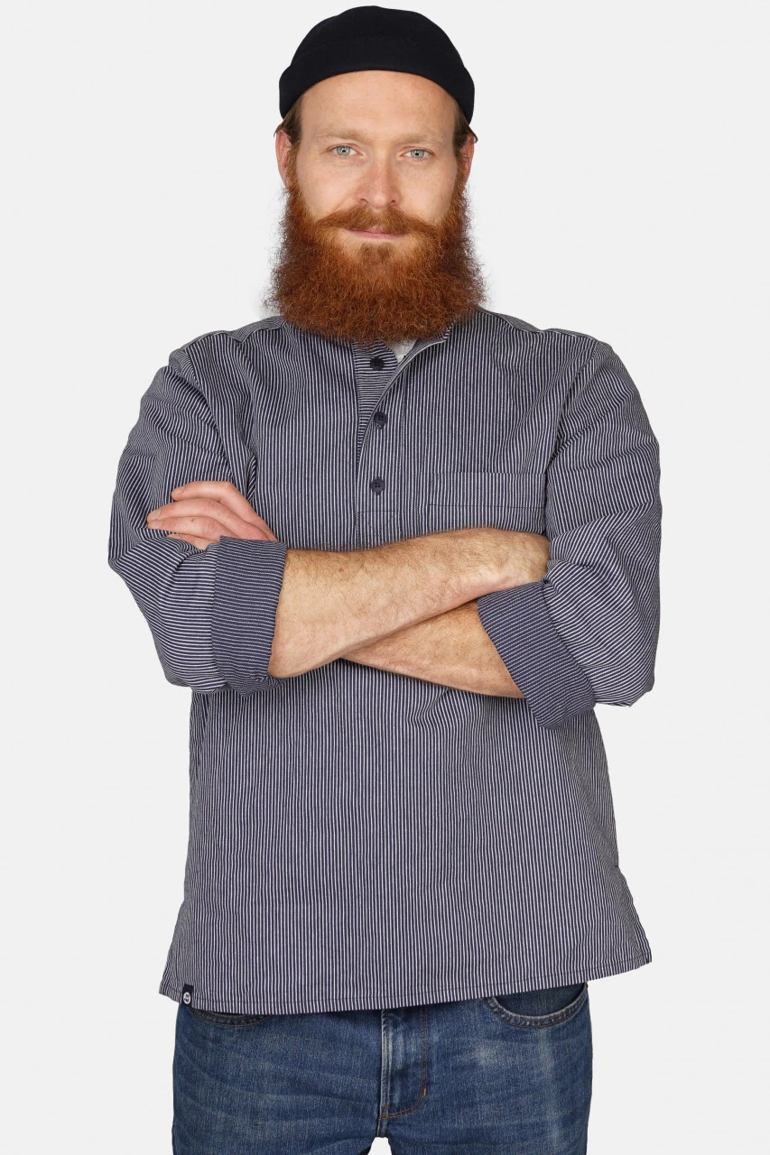 Hanseheld Fischerhemd Blau Schmal Gestreift 4 Hanseheld Fischerhemd Blau Schmal Gestreift – Bild 2