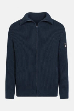 Derbe Troyzip Gots Organic Herren Troyer Strickjacke Rippstrick Navy Dunkelblau
