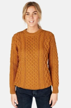 IrelandsEye Aran Blasket Orange Damen Pullover Golden Ochre