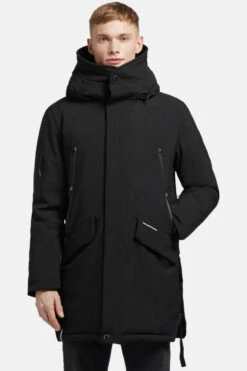 Khujo Carl Herren Winterjacke Schwarz Black Melange Parka Kurzmantel