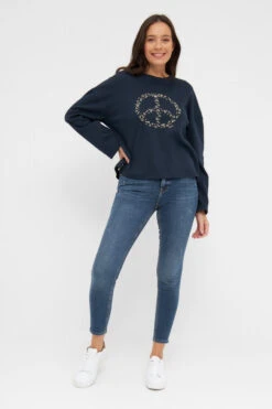 Derbe Peace Damen Longsleeve Pullover Navy Dunkelblau Weiß Nachhaltig -Derbi Kleidung Geschaft 14244 3 1280x1280