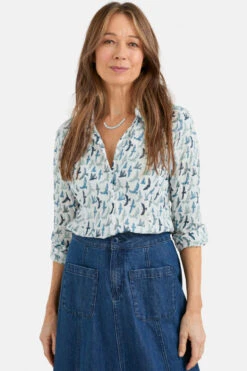 Seasalt Cornwall Larissa Damen Bluse Weiß Türkis Vogel