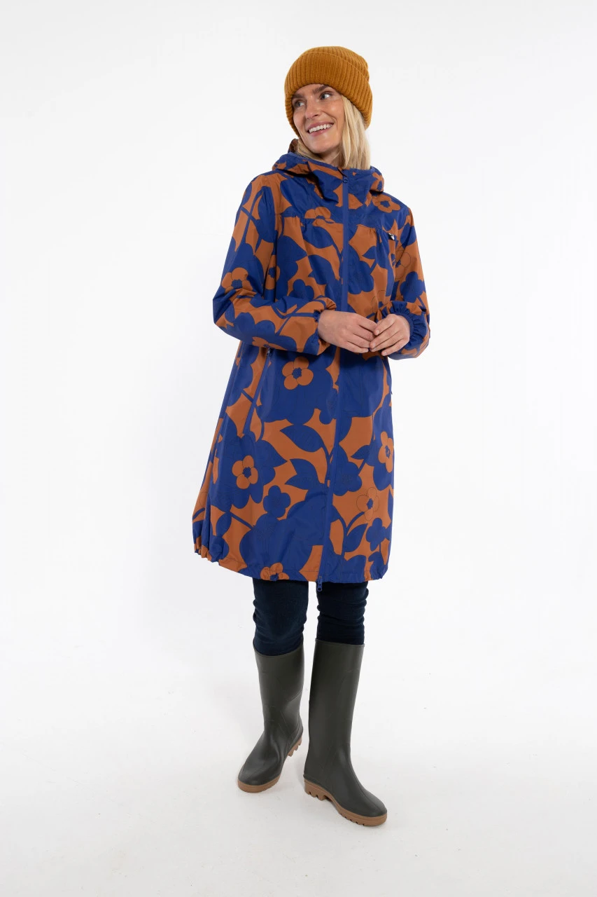 Danefae Danehelen Damen Regenmantel Ocker Royal Blau Boom Bloom Blumen 7 Danefae Danehelen Damen Regenmantel Ocker Royal Blau Boom Bloom Blumen – Bild 5