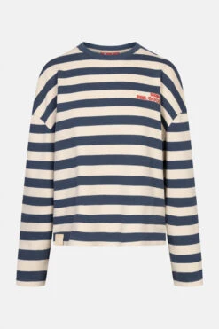Derbe Feel Good Striped Damen Langarmshirt Dunkelblau Beige Gestreift