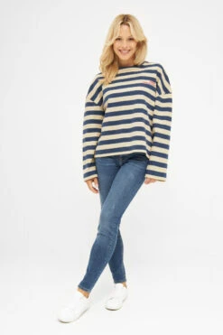 Derbe Feel Good Striped Damen Langarmshirt Dunkelblau Beige Gestreift -Derbi Kleidung Geschaft 14402 3 1280x1280