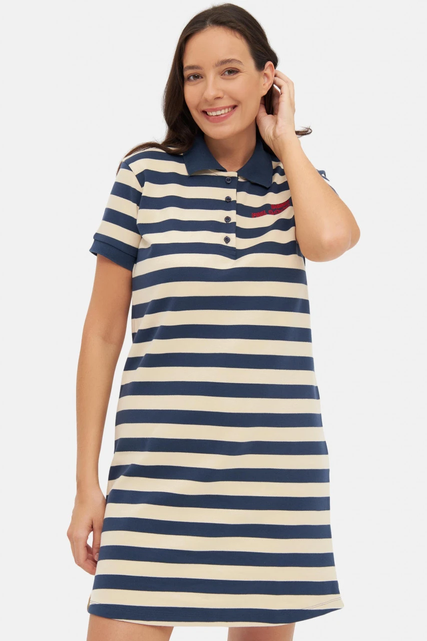 Derbe Feel Good Striped Damen Polo Kleid Navy Dunkelblau Beige Gestreift 4 Derbe Feel Good Striped Damen Polo Kleid Navy Dunkelblau Beige Gestreift – Bild 2