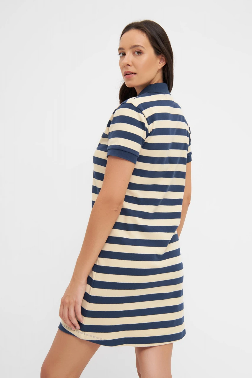 Derbe Feel Good Striped Damen Polo Kleid Navy Dunkelblau Beige Gestreift 5 Derbe Feel Good Striped Damen Polo Kleid Navy Dunkelblau Beige Gestreift – Bild 3