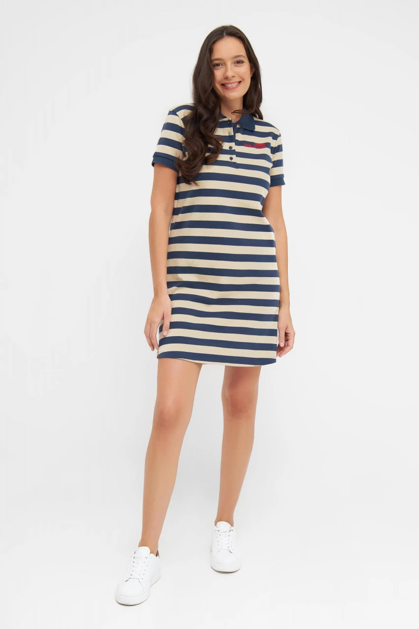 Derbe Feel Good Striped Damen Polo Kleid Navy Dunkelblau Beige Gestreift 6 Derbe Feel Good Striped Damen Polo Kleid Navy Dunkelblau Beige Gestreift – Bild 4