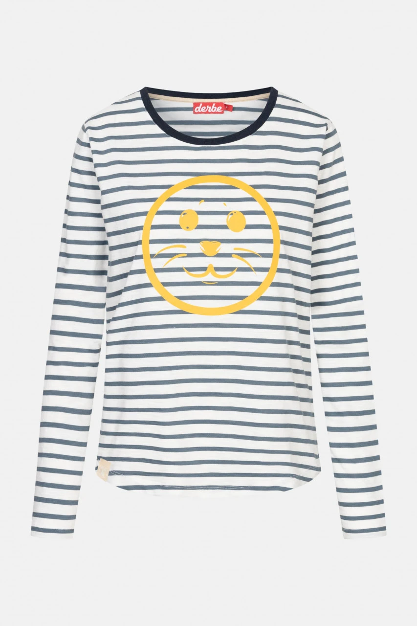 Derbe Robsmile Damen Longsleeve Langarmshirt Orion Blue Gestreift Smiley Robbe 3 Derbe Robsmile Damen Longsleeve Langarmshirt Orion Blue Gestreift Smiley Robbe