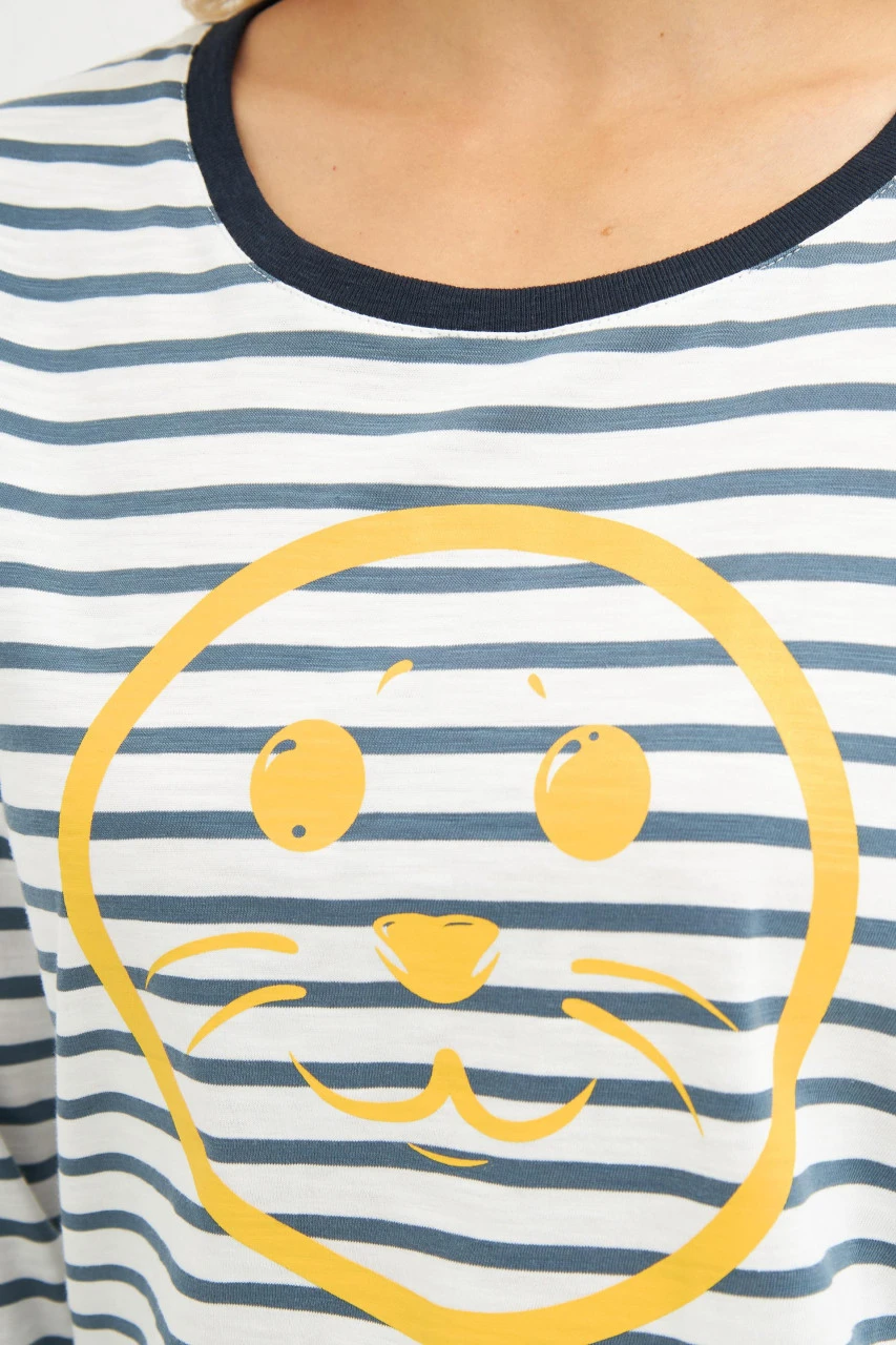 Derbe Robsmile Damen Longsleeve Langarmshirt Orion Blue Gestreift Smiley Robbe 7 Derbe Robsmile Damen Longsleeve Langarmshirt Orion Blue Gestreift Smiley Robbe – Bild 5