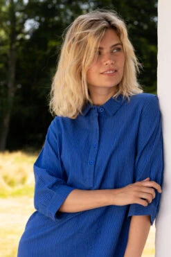 Danefae Danecarnation Damen Kleid Searsucker Blau Gestreift Blusenkleid Fischerhemd -Derbi Kleidung Geschaft 14444 2 1280x1280