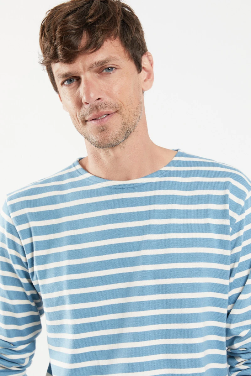 Armor-Lux Armor Lux GOTS Herren Streifenshirt Mariniere Heritage Hellblau Beige Gestreift 5 Armor-Lux Armor Lux GOTS Herren Streifenshirt Mariniere Heritage Hellblau Beige Gestreift – Bild 3